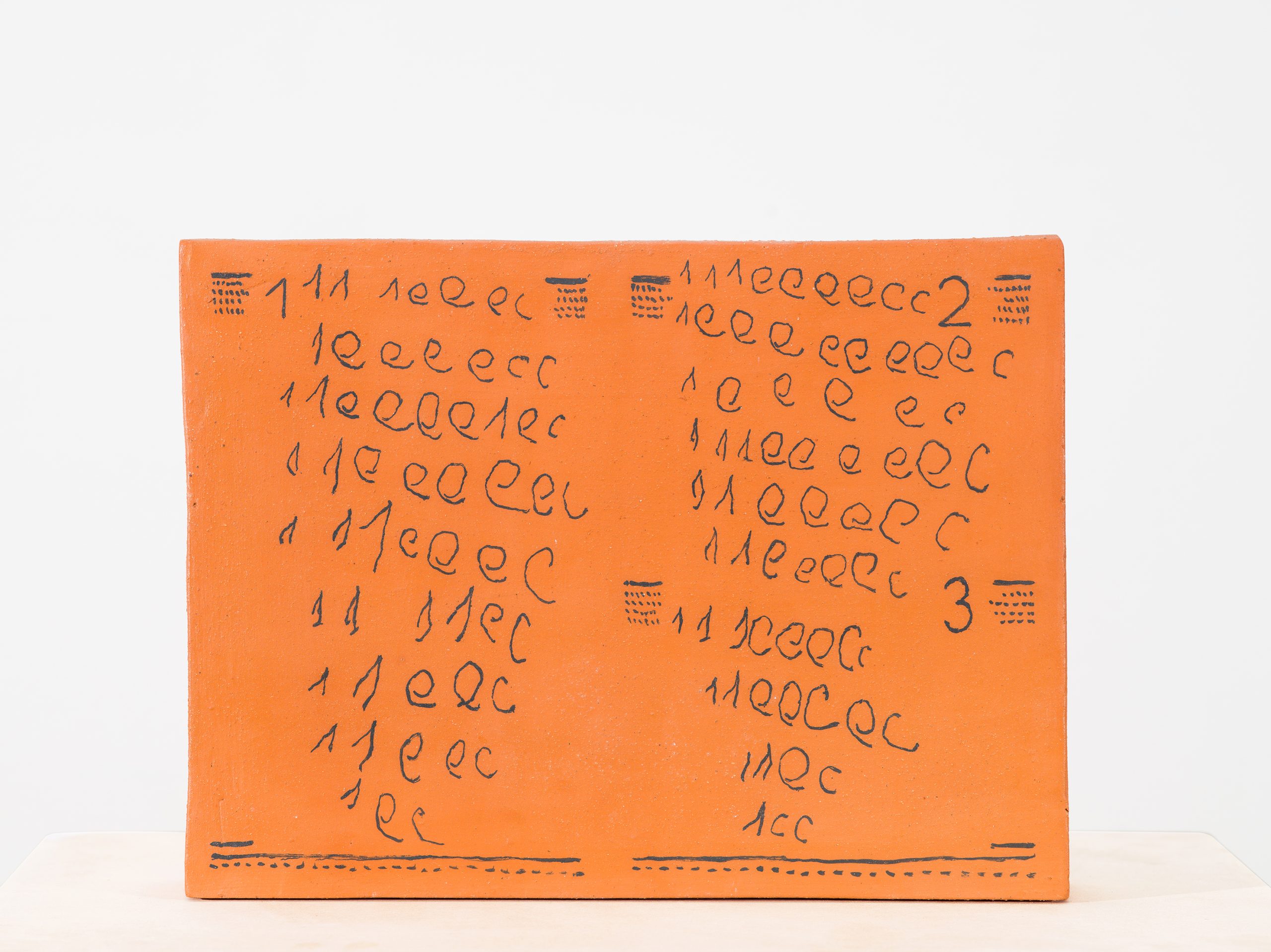 Adrian Paci,Compito#6, 2022, clay, engobe,30 x 7.5 x 40 cm