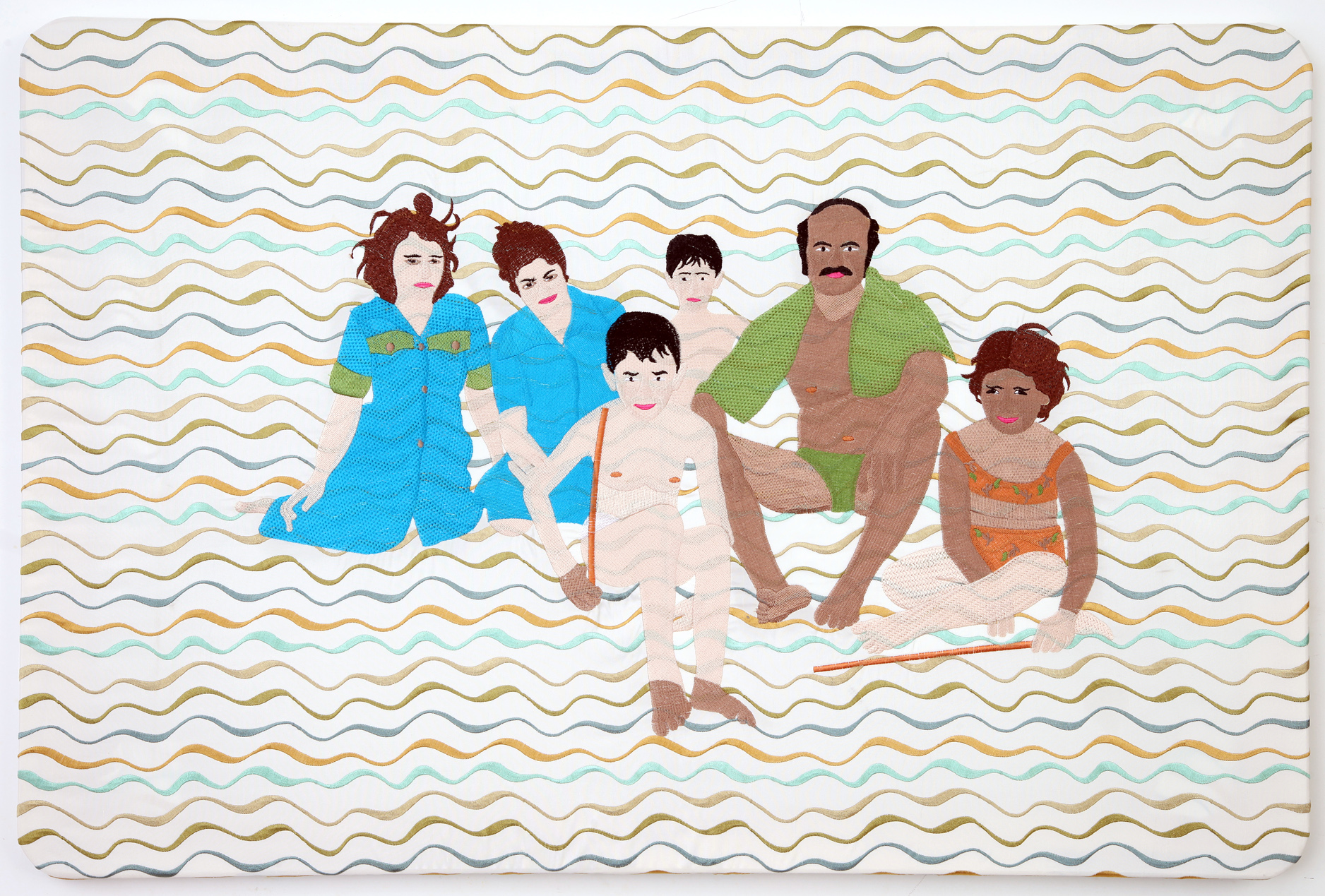 RYDSK14A02_RaedYassin_ByTheSea_DancingSmokingKissingSeries_2013_SilkThreadEmbroideryOnEmbroideredSilkCloth_60x90cm_KalfayanGalleries