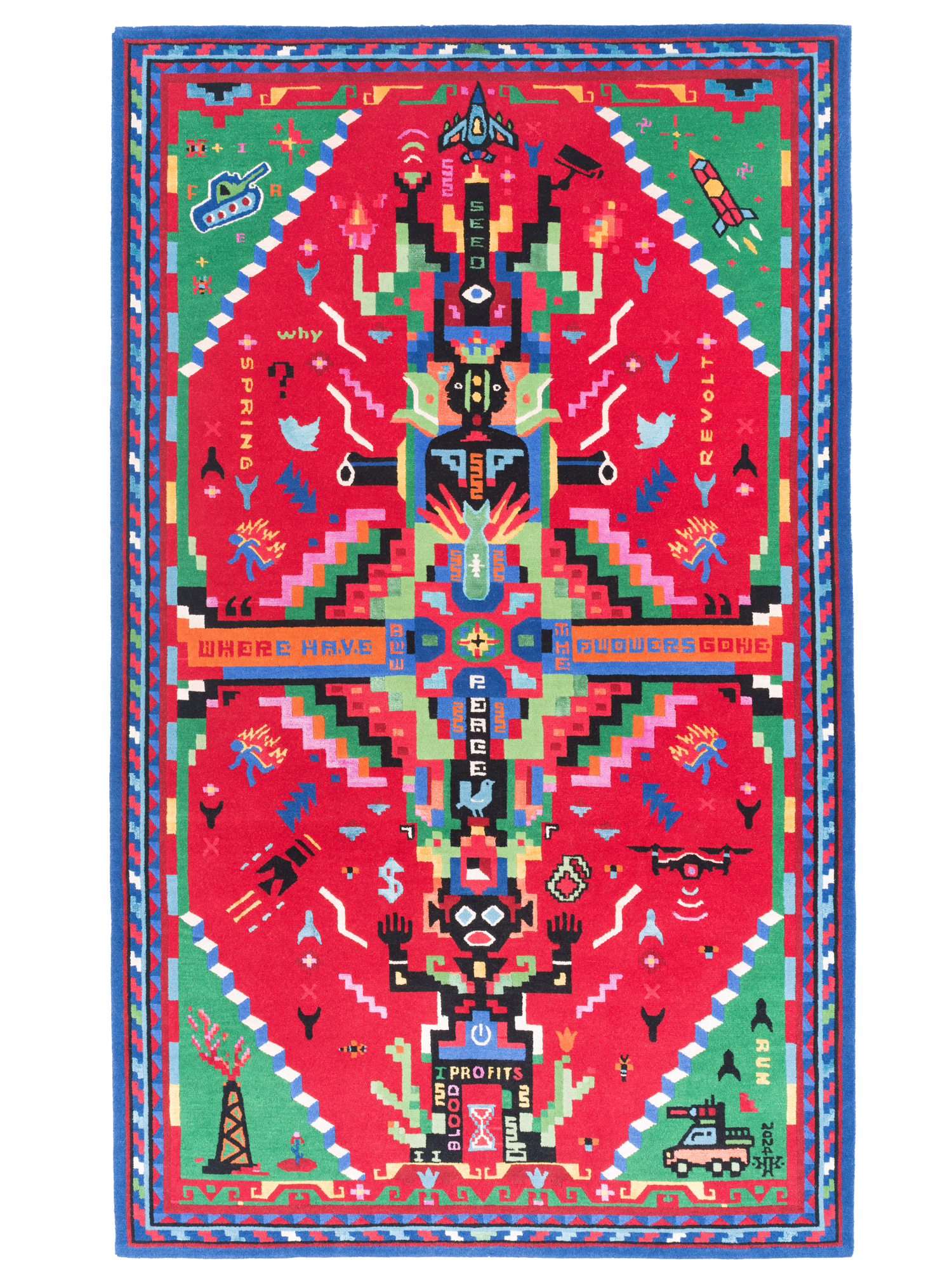 1. Kalos&Klio, Spring Revolt, 2024, Hand knotted Himalayan sheep wool & Pure Chinese Silk, 200x120cm