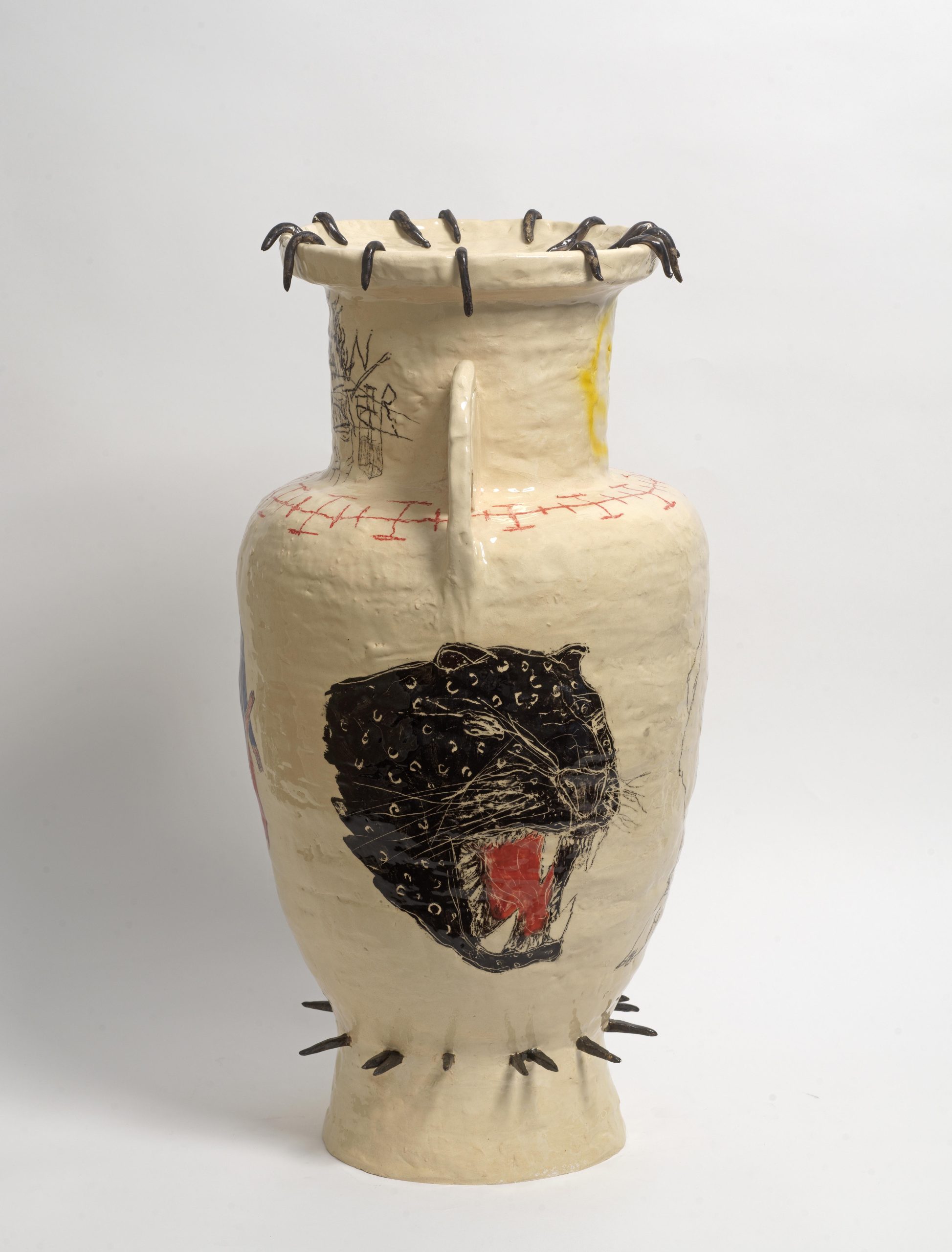 DN26A_12_DimitrisNeveskiotis_AtFirstItSeemedOutOfPlaceThenSlowlyEverythingElseAdjustedAroundIt_handpaintedclay_underglaze_glaze_64x34cm_2_KalfayanGalleries