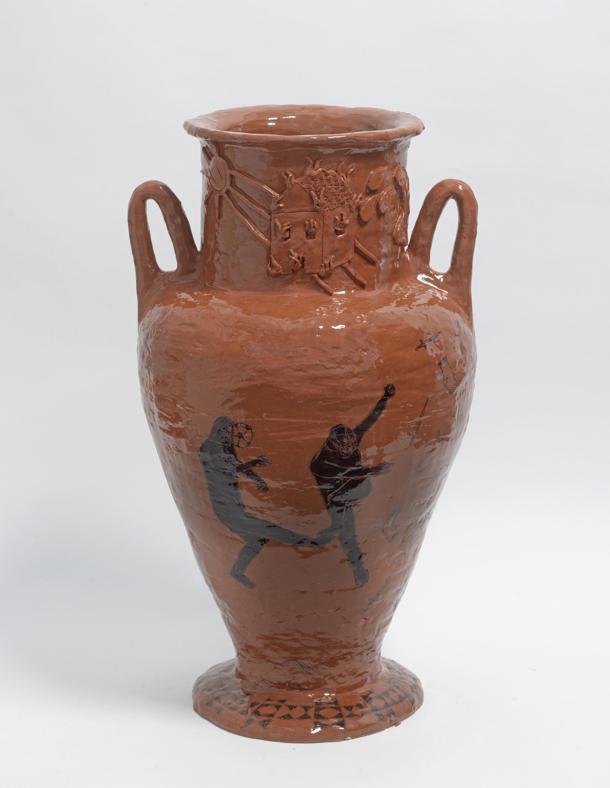 DN26A_15_DimitrisNeveskiotis_ThereWasASecondSunButNobodyThoughtToAskWhy2026_handpaintedclay_underglaze_glaze_62x33cm_KalfayanGalleries